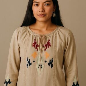 Love Stitch Embroidered Beige Blouse Southern western Cotton